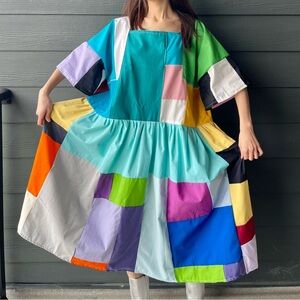 Handmade Quilted Patchwork Colorblock Dress SKU 10096